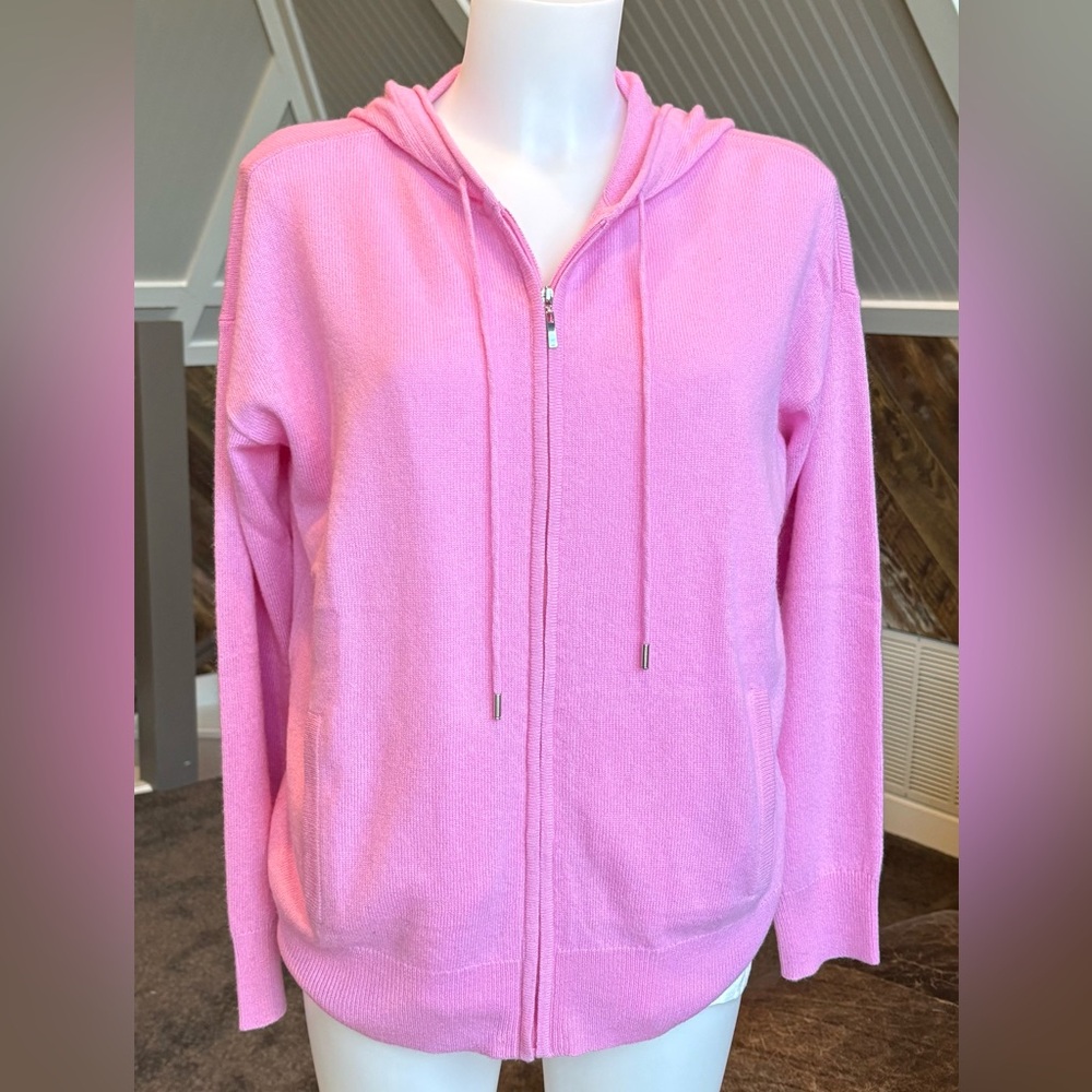 Charter Club 100% Cashmere Zip Hoodie in Fuchsia Petal